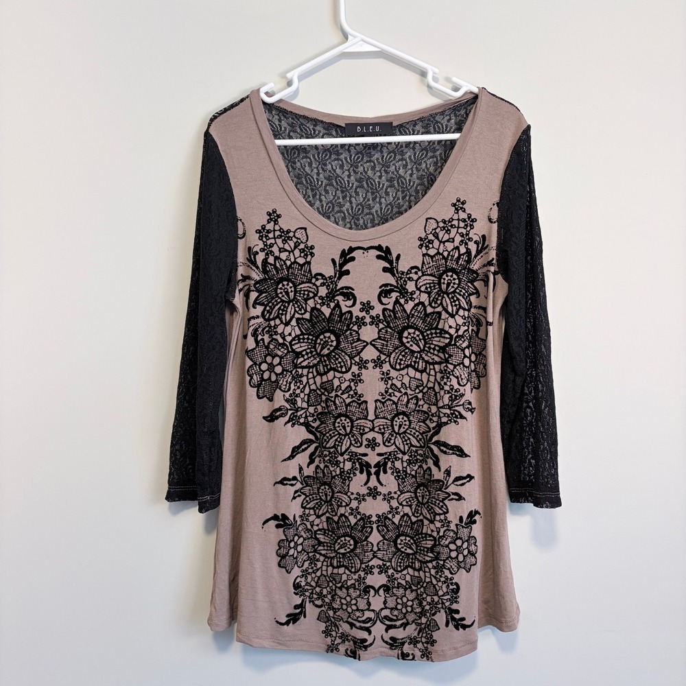 B.L.E.U Lace Velvet Blouse Tunic Whimsigoth Dark Romantic Flowy Women's Medium